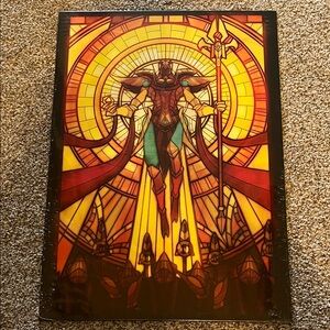 Stained Glass Style Fantasy Poster - Radiant Warrior